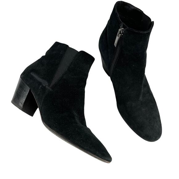 Aquatalia Italy Faylynn Weatherproof Booties 8 Black Pebbled Leather 2" Heels - Picture 12 of 14